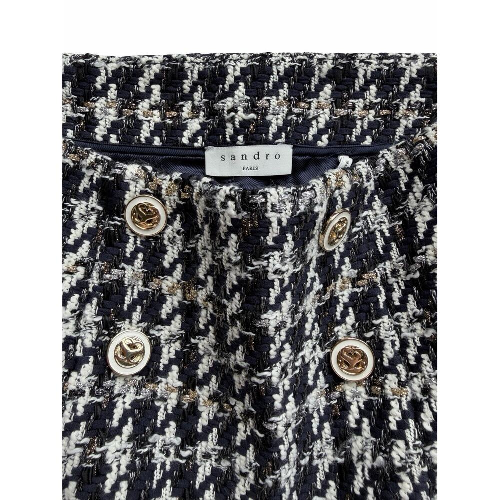 Sandro Paris Houndstooth Skirt Navy Blue Size 2